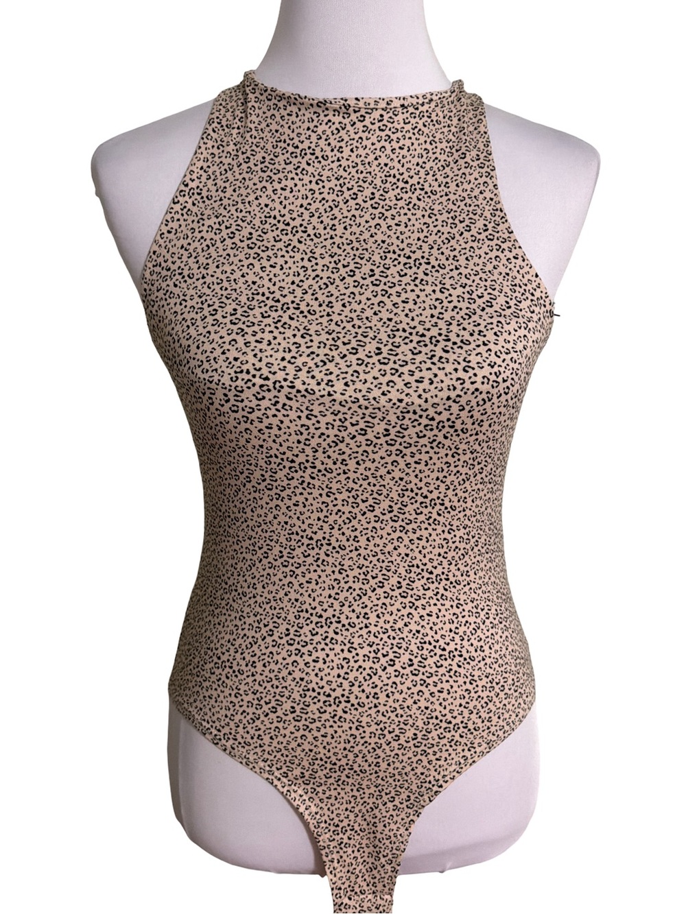 Gaze Beige Leopard Print High Neck Bodysuit